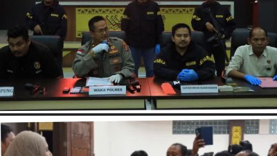 Polres Tulang Bawang Barat Gelar Press Release, Paparkan Keberhasilan Pengungkapan Kasus Curas 800 juta Bersenpi.